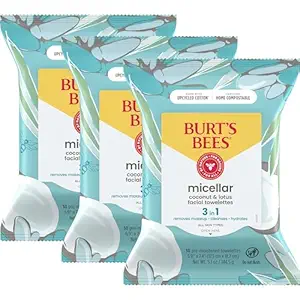 Burt's Bees Stocking Stuffers, Coconut & Lotus Face Wipes, for All Skin Types,