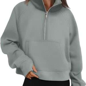 AUTOMET Womens Sweatshirts Half Zip Cropped Pullover Fleece Quarter Zipper