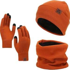 mysuntown Beanie Hat Scarf Gloves Set, Women Men Hats 3-Pieces, Fleece Lined
