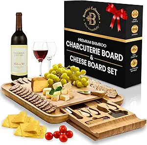 Charcuterie Board - Bamboo Cheese Board and Charcuterie Gift Set with Knife