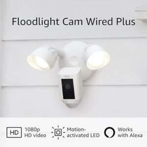 Ring Floodlight Cam Wired Plus with motion-activated 1080p HD video, White