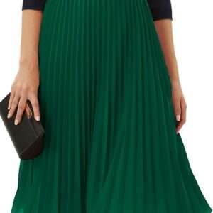 GRACE KARIN Women High Elastic Waist Pleated Chiffon Skirt Midi Swing A-line