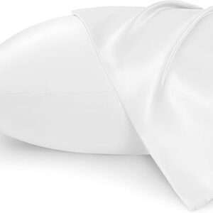 Bedsure Satin Pillowcase for Hair and Skin Queen - Pure White Silky Pillowcase - Set