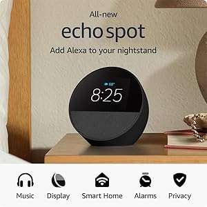 All-new Amazon Echo Spot (newest model), Great for nightstands, offices and kitchens