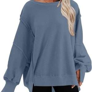 SHEWIN Womens Oversized Reverse Seam Sweatshirt Casual Long Sleeve Crewneck