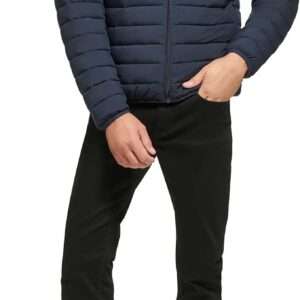 Calvin Klein Men's Hooded Down Jacket, Quilted Coat, Sherpa Lined