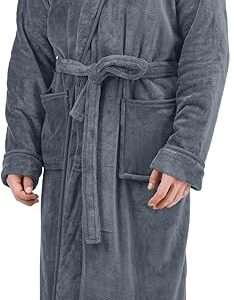 NY Threads Men's Hooded Fleece Bathrobe Plush Long Spa Robe
