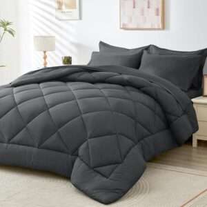 HEVUMYI 7 Pieces Queen Comforter Set, All Season Reversible Bed in a Bag Queen