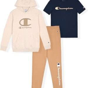 Champion Boys Sweatsuit Set for Kids 3 Piece Boys Hoodie Jogger and Tee Shirt