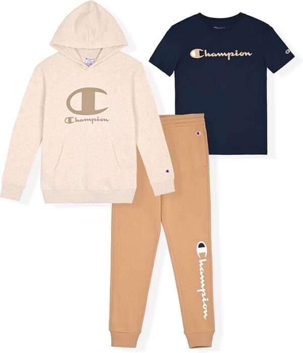 Champion Boys Sweatsuit Set for Kids 3 Piece Boys Hoodie Jogger and Tee Shirt