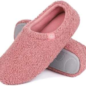 HomeTop Women's Fuzzy Curly Fur Memory Foam Loafer Slippers with Polar Fleece
