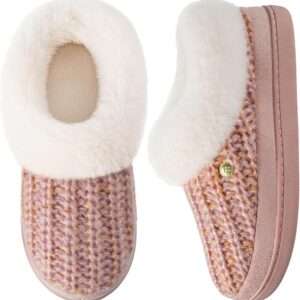 HomeTop Women's Knit Clog Slippers Comfy Warm Memory Foam Non-slip Indoor