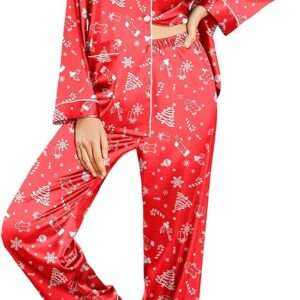 Ekouaer Silk Pajamas for Women Classic Button Down Satin Pajama Sets Long Sleeve