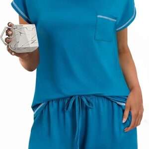 Ekouaer Womens Pajama Sets 2 Piece Soft Short Sleeve Top and Shorts Sleepwear