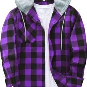 SCODI Mens Flannel Hoodie Shirt Casual Button Down Plaid Jacket Shirts Stylish Long