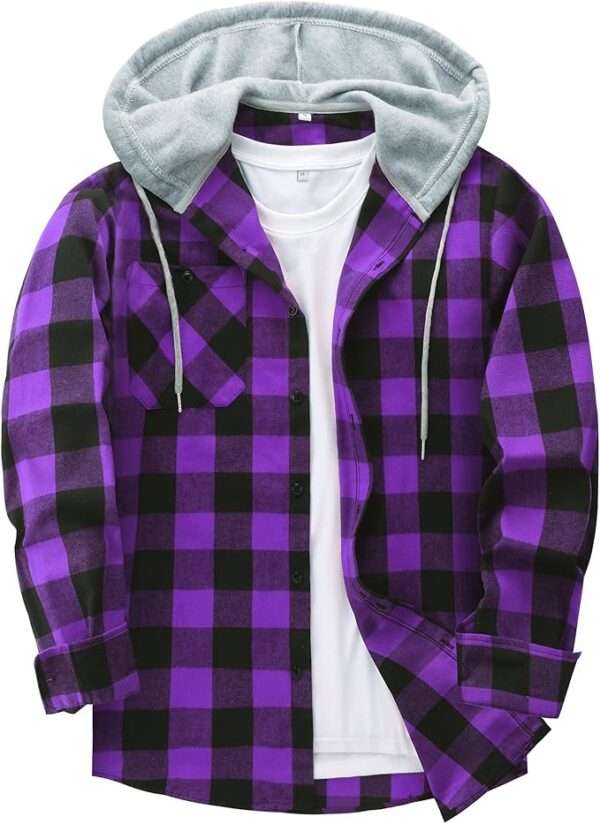 SCODI Mens Flannel Hoodie Shirt Casual Button Down Plaid Jacket Shirts Stylish Long