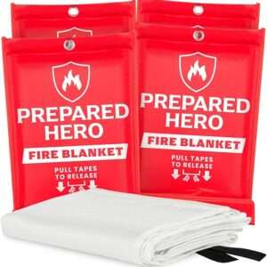 Prepared Hero Emergency Fire Blanket - 4 Pack - 40” x 40” Fiberglass Fire Blanket