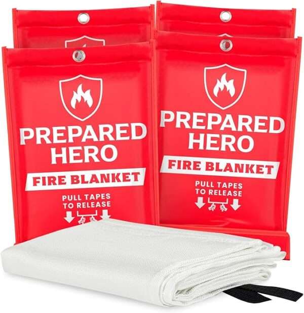 Prepared Hero Emergency Fire Blanket - 4 Pack - 40” x 40” Fiberglass Fire Blanket