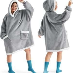 Bedsure Wearable Blanket Hoodie for Adult & Kids - Sherpa Blanket Hoodie as Gifts