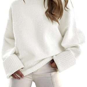 ANRABESS Women's Oversized Crewneck Long Sleeve Fuzzy Knit Casual Chunky