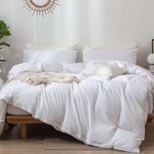 MooMee Bedding Duvet Cover Set 100% Washed Cotton Linen Like Textured