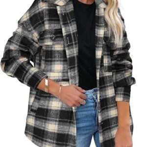 Beaully Women's Flannel Plaid Shacket Long Sleeve Button Down Shirts Jacket
