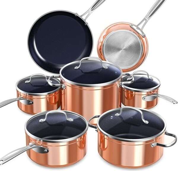 Nuwave Healthy Duralon Blue Ceramic Nonstick Cookware Set, Diamond Infused