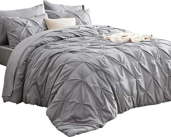 Bedsure King Size Comforter Set - Bedding Sets King 7 Pieces, Pintuck Bed in a Bag