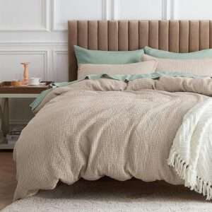 Bedsure Waffle Comforter Set King, Khaki Soft Cotton Bedding Set for All Seasons