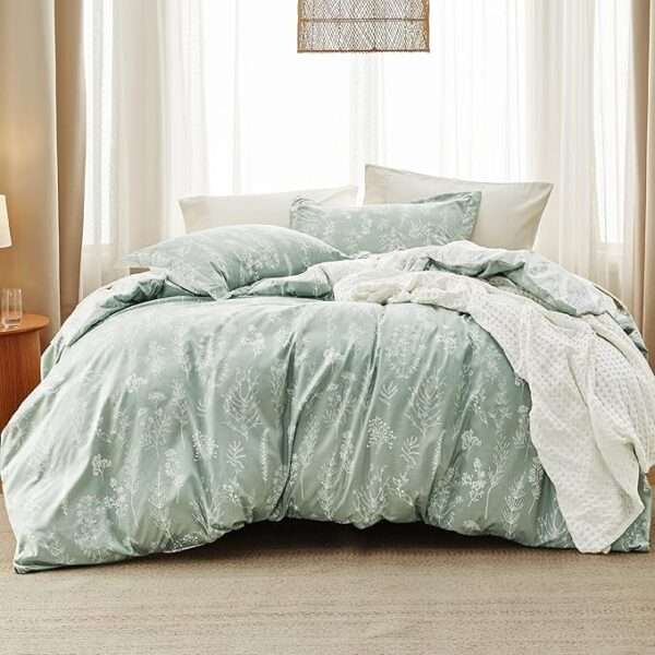 Bedsure Full Comforter Set - Sage Green Comforter, Cute Floral Bedding Comforter