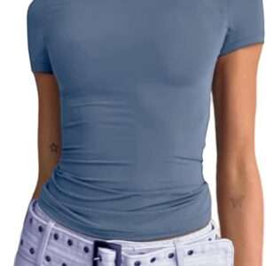 Abardsion Women's Casual Basic Going Out Crop Tops Slim Fit Short Sleeve Crew