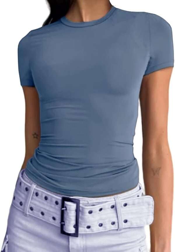 Abardsion Women's Casual Basic Going Out Crop Tops Slim Fit Short Sleeve Crew