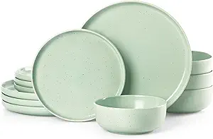 Famiware Dawn Plates and Bowls Sets, 12 Pieces Stoneware Dinnerware