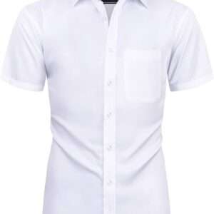 Alimens & Gentle Mens Short Sleeve Dress Shirts Wrinkle Free Solid Casual Button