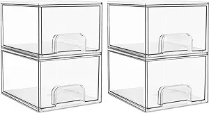 Vtopmart 4 Pack Clear Stackable Storage Drawers, 4.4'' Tall Acrylic