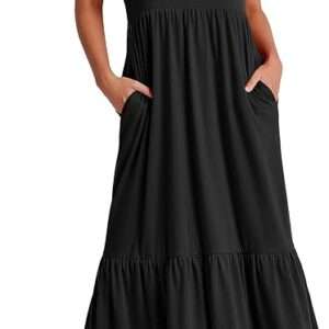ANRABESS Women Summer Casual Short Sleeve Crewneck Aline Swing Flowy Tiered