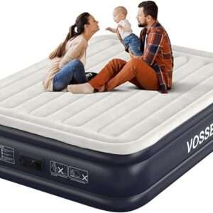 Air Mattress Queen with Built in Pump,18'' Inflatable Mattress of Vertical Beams,