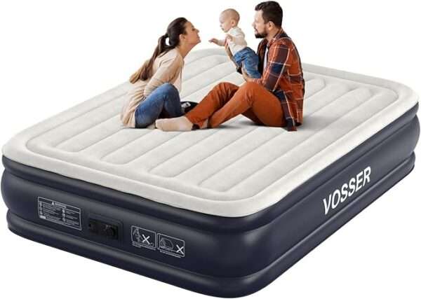 Air Mattress Queen with Built in Pump,18'' Inflatable Mattress of Vertical Beams,