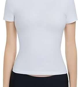 Women’s Fitted Crew Neck T-Shirt Stretchy Cotton Y2K Short Sleeve Tees for Workout