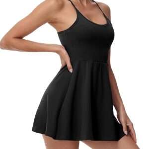 Wenlia Women's Tennis Dresses with Separate Shorts and Bra Scoop Neck Racerback