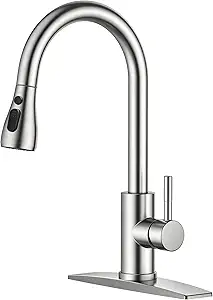 FORIOUS Kitchen Faucets with Pull Down Sprayer, Brushed Nickel, High
