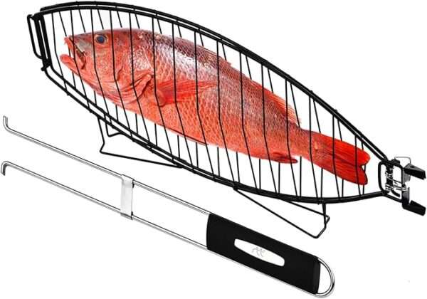 RTT's Premium Stainless Steel Large Fish Basket for Grilling - Folding Grill