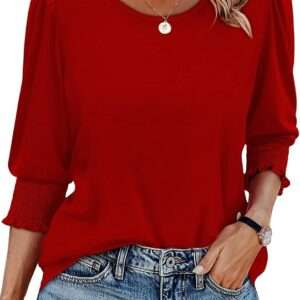 XIEERDUO Blouses for Women Dressy Casual 3/4 Length Sleeve Womens Tops