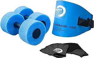Aqua 6-Piece Fitness Set - Adult Water Aerobics Equipment for Pool - Includes Aquatic Swim Belt, Resistance Gloves,