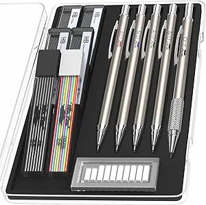 Mr. Pen- Metal Mechanical Pencil Set with Lead and Eraser Refills, 5 Sizes, 0.3, 0.5, 0.7