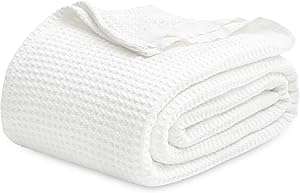 Bedsure 100% Cotton Blanket Queen Size for Bed - Breathable and Soft, Waffle