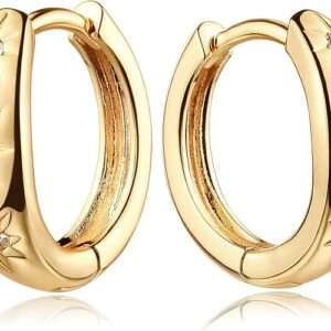 MEVECCO Gold Chunky Huggie Hoop Earring 18K Gold Plated Dainty Handmade