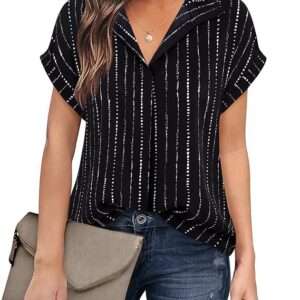 Timeson Women's Short Sleeve Chiffon Blouses for Office Work Business Attire