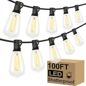 Brightever LED Outdoor String Lights 100FT Patio Lights with 52 Shatterp