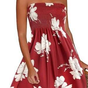 CHICGAL Summer Dresses for Women Beach Cover Ups Strapless Boho Floral Print